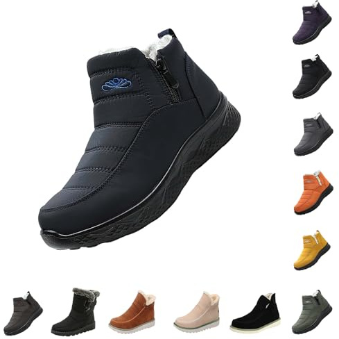 Womens Waterproof Walking Boots Winter Boots for Women UK Wide Fit, Waterproof Mid Calf Snow with Warm Fleece Lining, Non-Slip Outdoor Traction Sole Womens Size 7