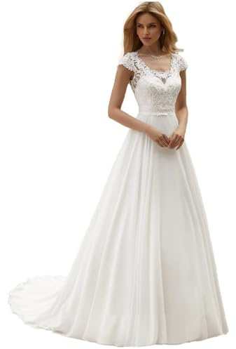Beyonddress Robe de mariée sirène pour mariée Tulle Appliques en dentelle Robe de mariée Longue Robe de soirée Plage, S-blanc, 44