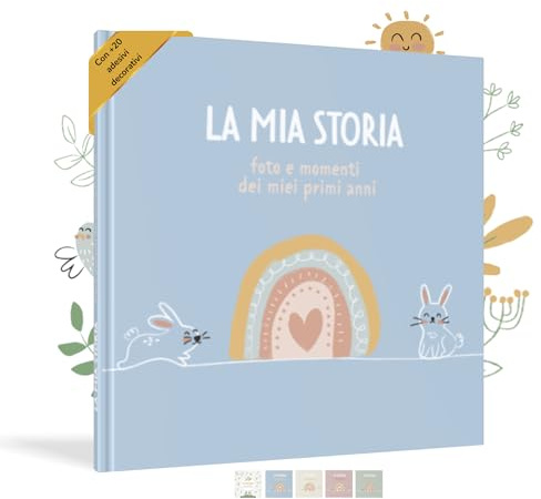 HuBorns - Album Nascita per Incollare Foto e Scritte con +50 Pagine e Adesivi, Album Fotografico Neonato per il Primo Anno fino a 5 Anni, Ideale per Regalo Nascita Bambina e Bambino