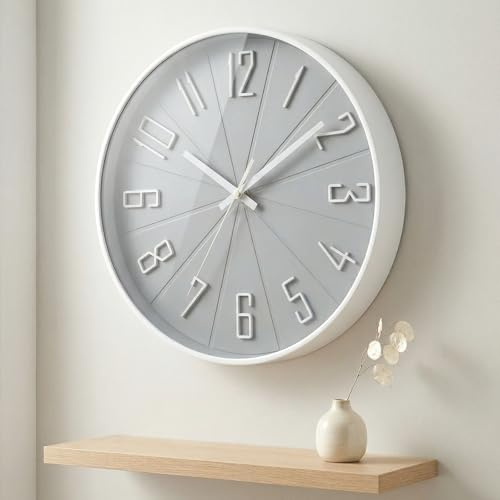 Sweetmirth Wall Clock 12 Inch Silent Non Ticking Quartz Decorative Battery Operated Wall Clock for Office Classroom Home Living Room Bedroom Kitchen-Grey