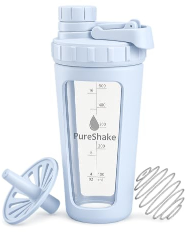 Paddi Glass Shaker Bottle for Protein - Odorless, BPA Free, Leak-Proof - 20 OZ | Graduated Ideal Fitness, Milkshake and Smoothies