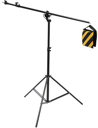 Treppiede per lampada fotografica, con braccio di sospensione, treppiede da soffitto da 430 cm, treppiede per luce da studio con sacco di sabbia, treppiede regolabile per softbox, luce ad anello