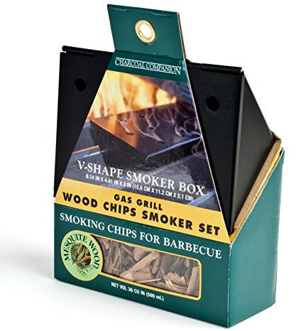 Charcoal Companion Gas-Grill mit Räucherbox und Räucherchips, schwarz/natural, 6,35 x 15,75 x 21,18 cm, CC9412