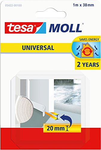 tesa tesamoll UNIVERSAL Türboden-Schaumstoffdichtung - zur Kälte- und Wärme-Isolierung - Zimmertürdichtung zum Schutz vor Zugluft, Staub und Feuchtigkeit - 1 m x 38 mm, weiß