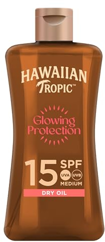 Hawaiian Tropic | Glowing Protection Olio Secco SPF 15, Formato da Viaggio, Profumazione Tropicale, con Burro di Karité, Resistente all'Acqua, Vegano