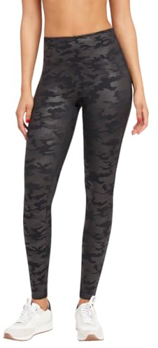SPANX Women's Faux Leather Camo Leggings ,Matte Blk Camo,XL
