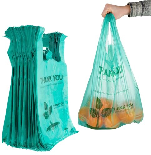 Stock Your Home Grocery Bags 100 Count Reusable Supermarket Thank You T Shirt Style Suitable for Small Trash Cans