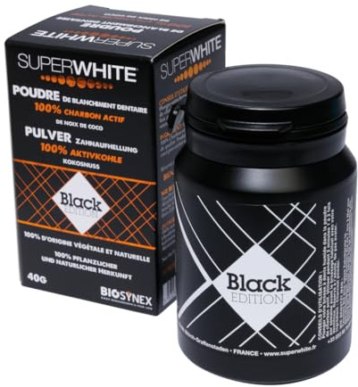 SUPERWHITE - Polvo Blanqueador Dental con Carbón Activo - Polvo Vegetal Blanqueador a Base de Coco - 100% Natural - 40G