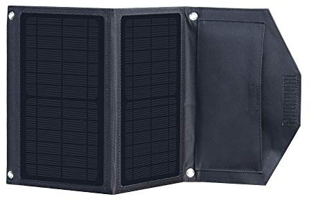 XINPUGUANG Solladdare 14 W bärbar dubbel USB utomhus vikbar solpanel 5 V 3 A utgång för smartphone, surfplatta, kamera, powerbank, fläkt, camping, reseladdning (svart)