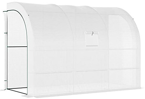 Outsunny Outdoor Walk-In Greenhouse, Plant Nursery with Zippered Doors, PE Cover and 3-Tier Shelves, White, 300 x 150 x 213 cm