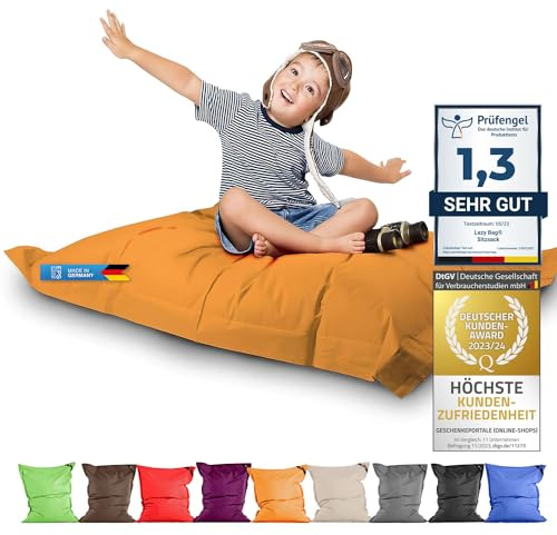 LAZY BAG Original Indoor & Outdoor Beanbag XL Pouf géant de 250 litres Coussin de siège Junior Fauteuil pour Enfants & Adultes 160x120 (Orange)