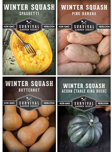 Winter Squash Seeds for Planting - 4 Variety Pack with Butternut, Acorn, Spaghetti & Pink Banana - Heirloom, Open Pollinated Seed - Long-Term Food Storage Vegetables - Survival Garden Seeds