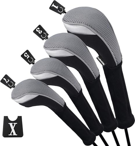 Andux Schlägerhauben für Golfschläger 460cc Driver Fairway-Holz, extra Langer Hals, Grau, 4 Stück