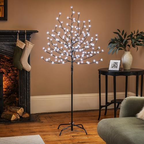 Christow Light Up Cherry Blossom Tree, 150 White LEDs, 5ft