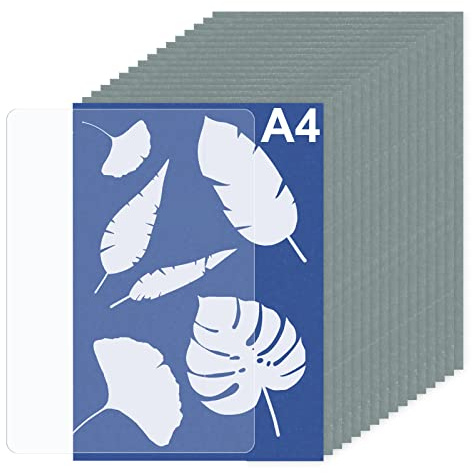 Modixun 16 feuilles de papier A4 imprimé soleil cyanotype + 1 feuille acrylique - Papier à dessin solaire épais - Papier à dessin à haute sensibilité - Impression naturelle - 21 x 29.7 cm