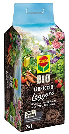 COMPO BIO Terriccio Leggero, Per Piante Orticole e Ornamentali, Consentito in Agricoltura Biologica, 25 L