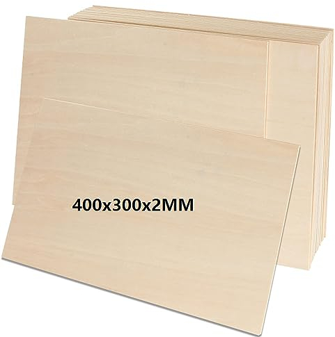 MIVIDE Lot de 12 feuilles de contreplaqué de tilleul de 2 mm - 400 x 300 x 2 mm - Idéales pour les projets laser, les arts et l'artisanat, la gravure sur bois