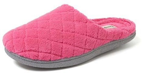 Dearfoams Women's Leslie Washable Memory Foam Terry Clog with Wide Widths Slipper, Paradise Pink, 9-10