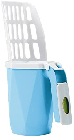 Tebinzi Paletta per lettiera Integrata - Scooper per lettiera per Gatti 2 in 1 con Contenitore per rifiuti | Paletta per lettiera per Gatti Manico Lungo con Paletta Profonda per setaccio