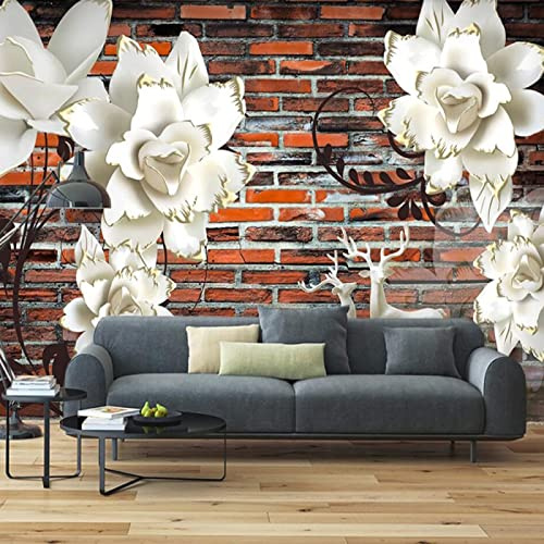 Papel Tapiz 3D Personalizado Mural Estéreo Flor En Relieve Ladrillo Rojo Sala De Estar Decoración De Pared Del Dormitorio Papel Tapiz Mural 150Cm(W)×105Cm(H)
