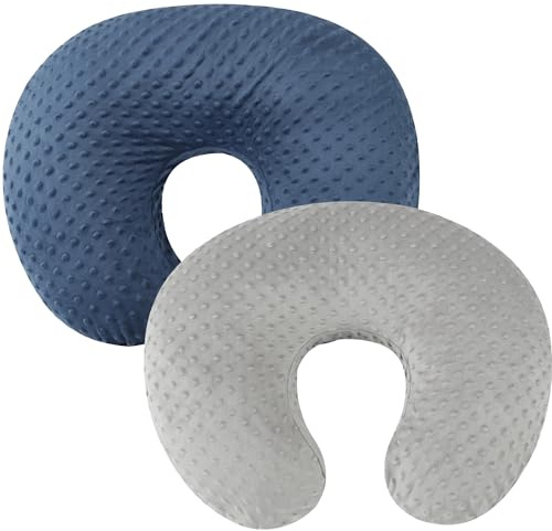 Set di 2 federe per cuscino per allattamento Dot, ultra morbide, compatibili con il cuscino Boppy, cuscino standard per neonato ragazzo o ragazza, grigio e blu navy