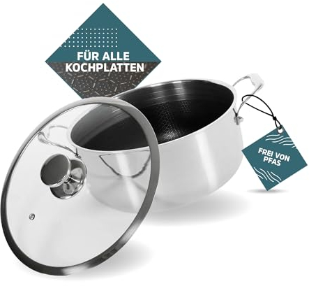 Sobczyk Topf | Hybrid Kochtopf 24 cm | Topfset Induktion | Kochtopf Set Deckel Im Paket Enthalten | Antihaftbeschichtung | 3-Schichtiger Stahl Cooking Pot