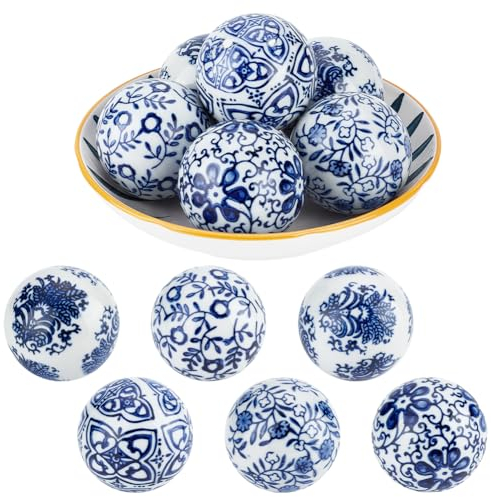 OLYCRAFT 6Pcs Blue and White Porcelain Balls Handmade Porcelain Beads 6cm Decorative Porcelain Ball 2mm Hole Floating Ceramic Orbs Spheres for Centerpiece Bowls Vases Tables Wedding Home Decor