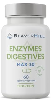 Enzymes Digestives MAX10 | 10 Enzymes Digestives brevetées Zymate Max®, Extrait de Gingembre, Chlorhydrate de Bétaïne, Vitamine B2 | 60 Gélules végétales | BEAVERHILL | Digestion facilitée