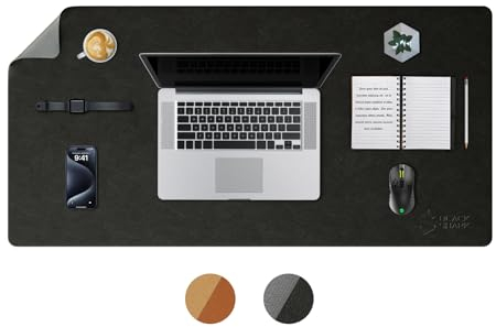 Black Shark Lederschreibtischunterlage, Büroschreibtischmatte, Große Mauspad - XL Größe Wasserdichtes, rutschfestes, leicht zu reinigendes Schreibtischunterlage (900 x430 x 3mm) - Manta P10 Schwarz