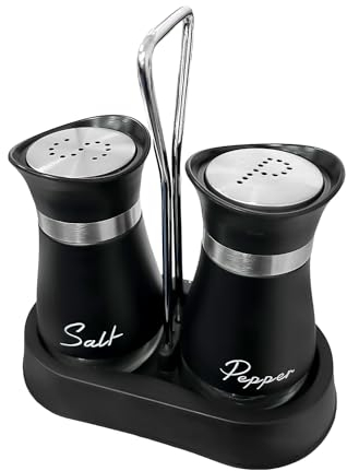 1 Pair Salt and Pepper Shaker Set with 1 Tray, Kitchen Utensils, Stainless Steel Glass Salt Shaker, Black Spice Bottle for Kitchen, Camping