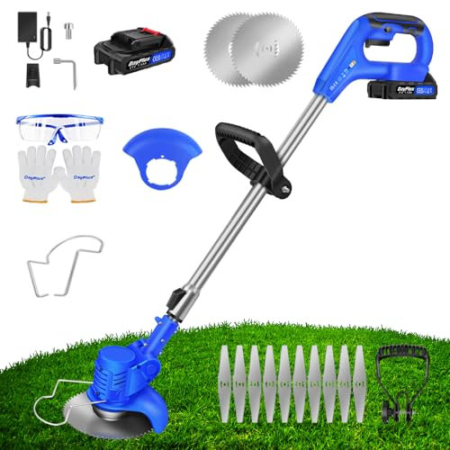 DéBroussailleuse à Batterie Electrique Coupe Bordure sans Fil avec Batterie et Lames Coupe-Herbe sans Fil Puissante Taille Haie Coupe-Mauvaises Herbes Coupe de Jardin Pelouses et Terres Agricoles