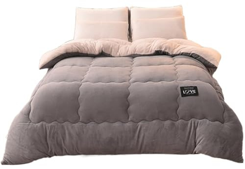 AIMENJOY Trapunta Invernale, Agnello Cashmere e Velluto Tessuto di Lana Caldo Inverno Trapunta, Imbottitura in Cotone Pieno, Coperta Pesante per Letto Matrimoniale in Inverno (Grey,220x240cm - 5KG)