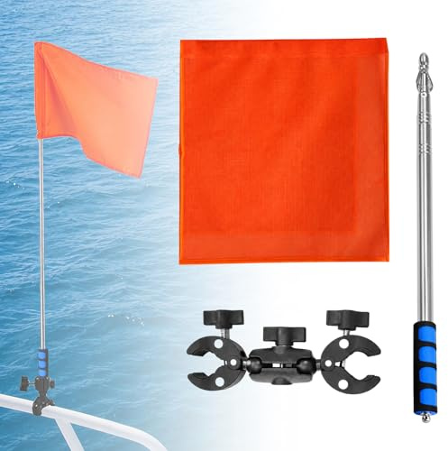Drapeau de sécurité de bateau avec poteau réglable de 78, drapeau de ski nautique pour ponton, voile, kayak et jet ski - drapeau d'avertissement marin de haute visibilité orange pour la sécurité de l
