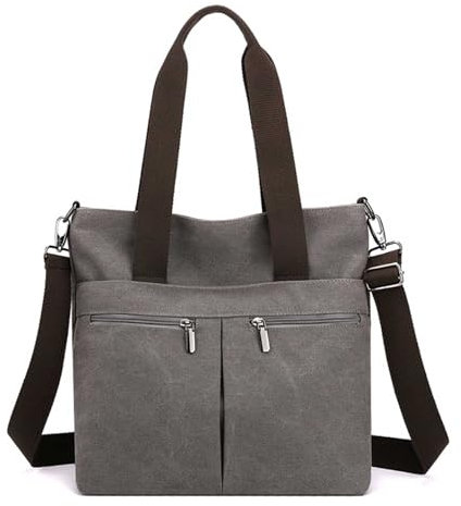 HAWEE Große Handtasche mit Vielen Fächern Canvas Tasche Damen Groß Umhängetasche Tote Bag Frauen für Lehrer Shopper Schul Büro Everyday