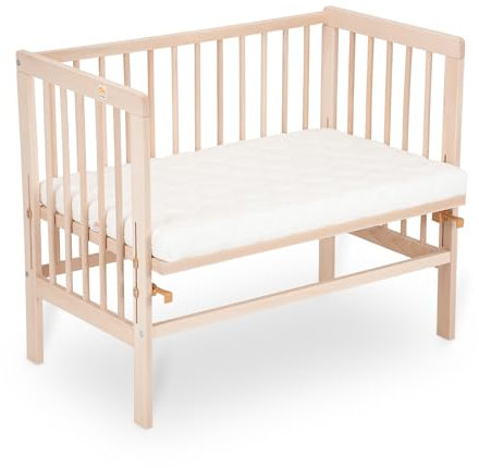 FabiMax Baby Beistellbett Basic Natur, stufenlos höhenverstellbar, Buchenholz massiv, inkl. Matratze Air