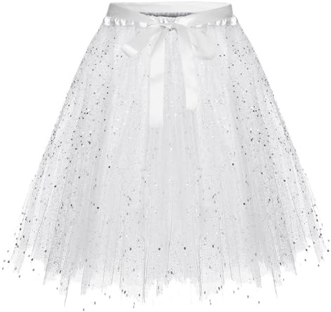 Jupe courte en tulle pour femme - Jupe tutu - Jupe en tulle - Costume de carnaval - Avec ceinture - Tutu - Jupe de danse - Costume de chat - Mini jupe de ballet, Blanc., M