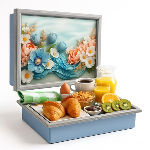 LuxeCraft - Vassoio da grembo con cuscino a sacco, in legno morbido, imbottito, con cuscino per mangiare, bere e computer portatile, ideale per colazione, cena, spuntini | comodo, portatile con design