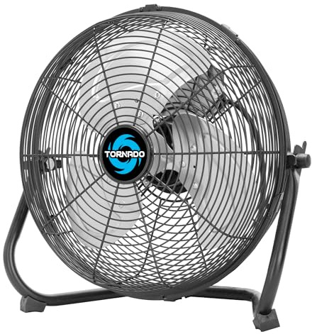 Tornado 12 Inch High Velocity Cooling Floor Fan, 3-Speed Industrial Powerful Metal Floor Fan for Commercial and Home Spaces, 120°Tilt, 6.0 FT Cord, Black