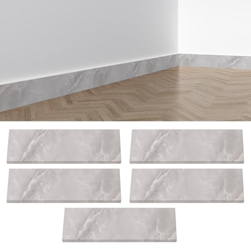 Sockelleiste Selbstklebend, 5 Stück Sockelleisten 450 x 120 x 10 mm, Folierte MDF Fußbodenleiste, Wasserdichte Fußleisten für Küche Badezimmer (Wolkengrau)