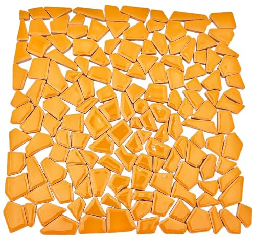 Azulejos de mosaico de cerámica irregulares de 200 g para manualidades, 0,5 x 2 cm, pequeñas piedras de mosaico para hacer mosaicos y decoración de pared (naranja)