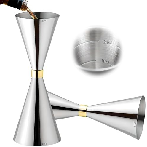 Alriedy Set di misurini per cocktail e liquori, 25 ml e 50 ml, in acciaio inox, accurato e professionale per cocktail, liquori, liquori e baristi
