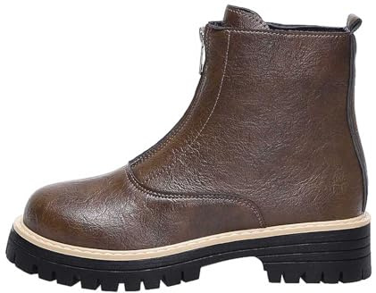 Generisch Botines con cordones para mujer, botines de equitación monocromáticos, con cremallera, botas estilo occidental, botas de entretiempo, elegantes, para el día a día, botines con cordones