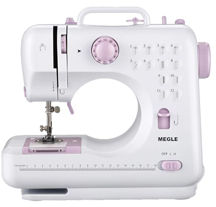 Nähmaschine für Anfänger, Multifunktionale Haushaltsnähmaschine, Fußpedal, Kurzanleitung, automatische Fadenauflösung, Doppelfaden und doppelte Geschwindigkeit, 12 integrierte Stiche, MEGLE FHSM-505