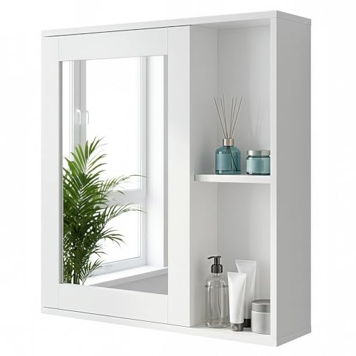 Warmiehomy Bathroom Mirror Cabinets Bathroom Cabinet 56x13x58cm, White