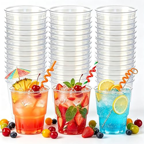 Rliocvhe 50 Vasos de Pl¨¢stico Reutilizables 200 ml, Vasos Plastico Duro, Copos Festa, Vasos Sidra Plastico Duro Para C¨®cteles, Champ¨¢n, Cerveza, Martinis, Para bodas, fiestas, Navidad
