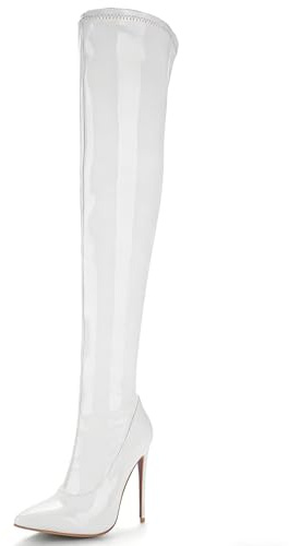 Kvinnor Stiletto Avsmalnande Toe Syntetiskt Läder Högklackade Stövlar 12 cm Dragkedja och Faux Pälsfoder för utomhusaktiviteter och Daglig användning, Vit, 35 EU