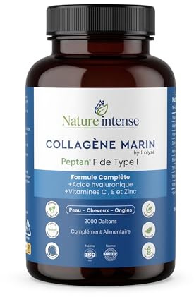 Collagene Marin - Hydrolysé - Peptan® F & Type I 2000DA - Acide Hyaluronique + Vitamine C & Zinc - Complément Alimentaire de Collagene pour Cheveux, Peau & Ongles - 120 Gélules - Cure 2 mois