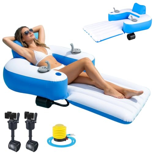 Electric Motorized Pool Float - 360 Degree Rotating Water Lounger with Dual Thruster & Backrest, Inflatable Floating Bed for Relaxation - Easy Setup & Safe Operation
