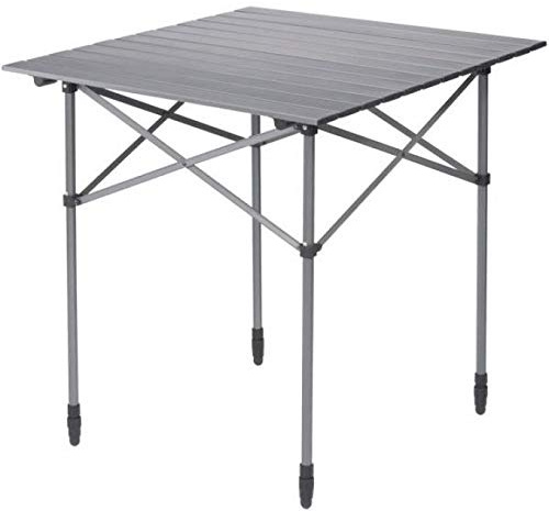 Berger Mesa de camping plegable de aluminio con tablero enrollable, color plata, 70 x 70 x 70 cm