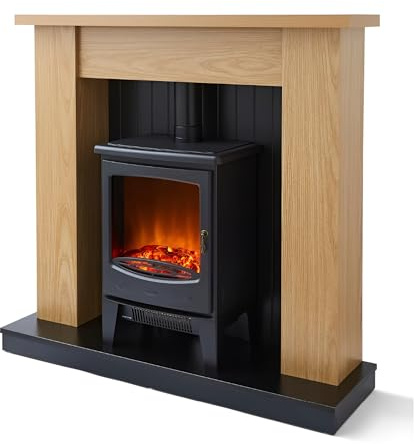 Warmlite Cambridge Fireplace Stove Suite with Two Heat Settings and Realistic LED Flame Effect, 1850W, Black, WL45043